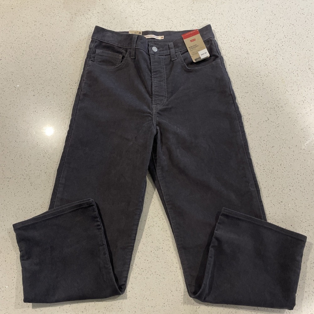 Levis Ribcage Straight Ankle Corduroy Pants Womens 28x27 Gray High NEW